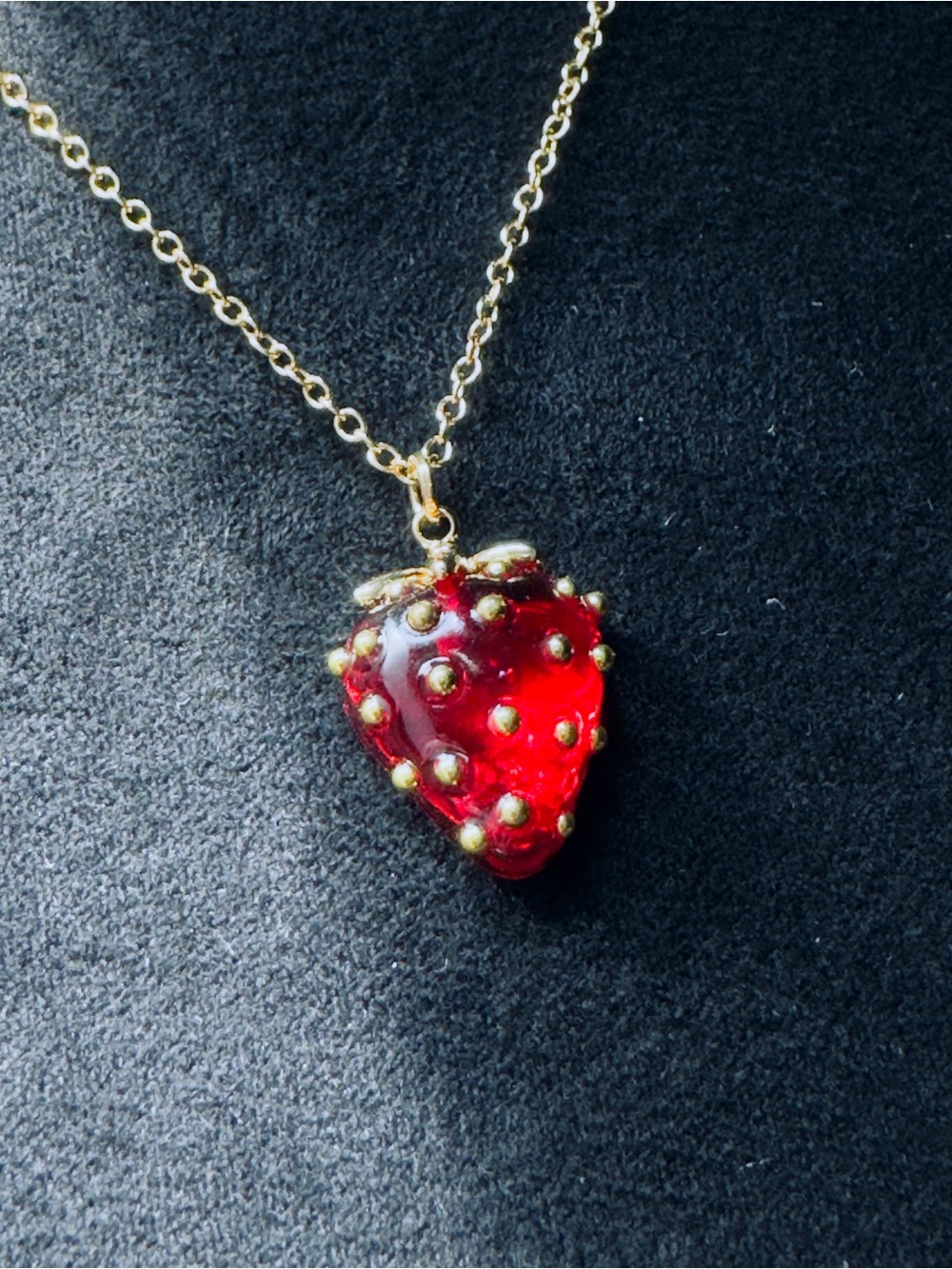 Gold Chain Strawberry Pendant Necklace - Red